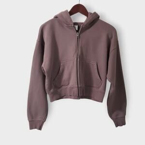 Aritzia Tna Cozy Fleece Boyfriend Boxy Full Zip Cropped Hoodie Brown Sz Small